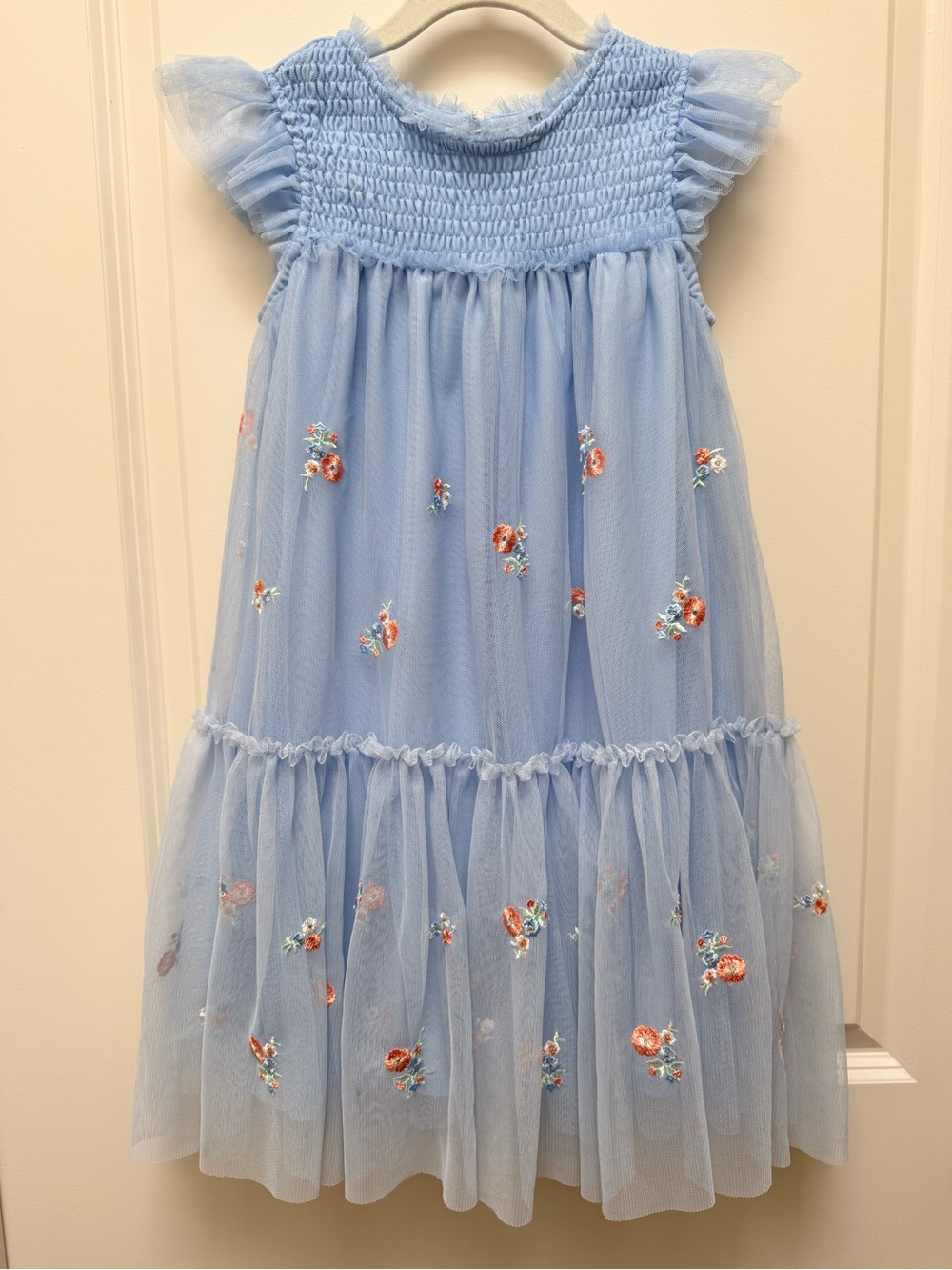 Zunie Floral Embroidered Flutter Sleeve Tulle Dress Size 6X